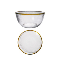Ensemble de bols en verre à bord doré créatif pour la maison salade de fruits transparente bol de riz assiette à steak de restaurant