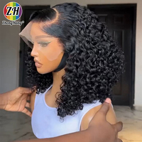 Perruques Courtes Bob Frisées Kinky Pas Chères en Cheveux Humains Naturels Vietnamiens Sans Colle, Perruques Lace Front pour Femmes Noires, Perruques Frontales HD Lace
