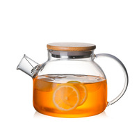Théière en verre Borosilicate, résistante à la chaleur, avec couvercle en acier inoxydable et en bambou, conteneur de jus transparent, vente en gros, 500 — 1000m l