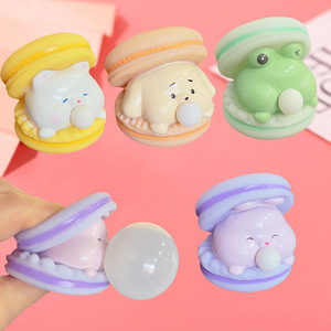 Cute Animal Macaron <b>Bubble</b> Blowing Squishy Toy PVC Stress Relief Prank Toy for <b>Kids</b> Adults - Product Image 2