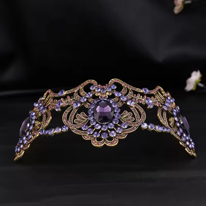 Corona nupcial barroca retro europea y americana, accesorios para el cabello con diamantes de imitación morados para fiesta de bodas - Product Image 2