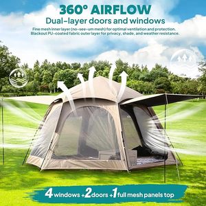 Tente de camping automatique OEM, tente hexagonale avec 2 portes et <span class=keywords><strong>4</strong></span> fenêtres, imperméable, protection solaire, tente de camping familiale - Product Image 5