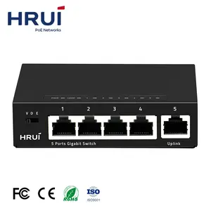 HRUI Hot Sale Ethernet Switch 5 Ports Full Gigabit Network Switch with VLAN 10Gbps