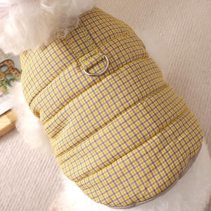 Rompi Teddy katun eksklusif Logo kustom untuk anjing kecil musim gugur/musim dingin kotak-kotak luar ruangan tali hangat pakaian anjing desain dua kaki - Product Image 2