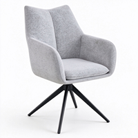 Fauteuil moderne rembourré à dossier haut avec coussin moelleux et base pivotante à 360 degrés en métal noir robuste, chaise de salle à manger de luxe