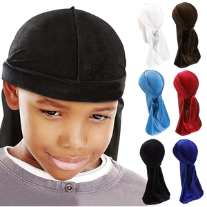 冬用カスタムロゴ子供用ヒップポップデュラグ無地ベルベット子供用ロングテールヘアボネットデュラグ - Product Image 1