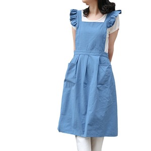 Pink Ruffled Apron Cotton Linen Breathable Kitchen Baking Housework Daily Use Solid Color - Product Image 5