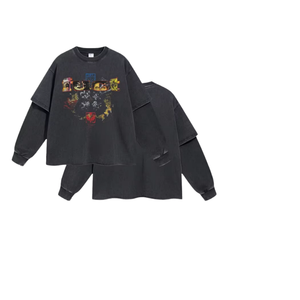 Camiseta de Manga Larga Estilo Punk Rebelión, Lavado Vintage, con Capas, para Hombre, Streetwear, Lisa, 100% Algodón, Ecológica, Antiarrugas - Product Image 1