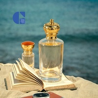 Flacon de parfum de luxe personnalisé 30ml 100ml, fond épais, verre transparent, flacon de parfum rond vide avec bouchon doré