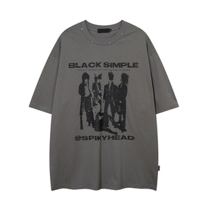 High Quality Summer New Retro Streetwear Rock Graphic Tee with Doodle Print <b>Studded</b> Short Sleeves <b>Men's</b> T Shirt - Product Image 2
