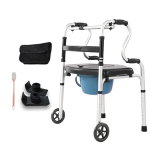 Lightweight Walking Rehabilitation Equipment Folding Aluminum Mobility Walker Aid With Wheels Adjustable And Arms For Disable