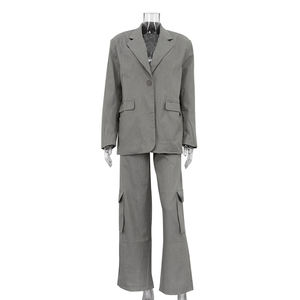 2025 <span class=keywords><strong>donna</strong></span> primavera autunno grigio abiti <span class=keywords><strong>Cargo</strong></span> pantaloni e giacca pantalone da <span class=keywords><strong>donna</strong></span> Casual - Product Image 4