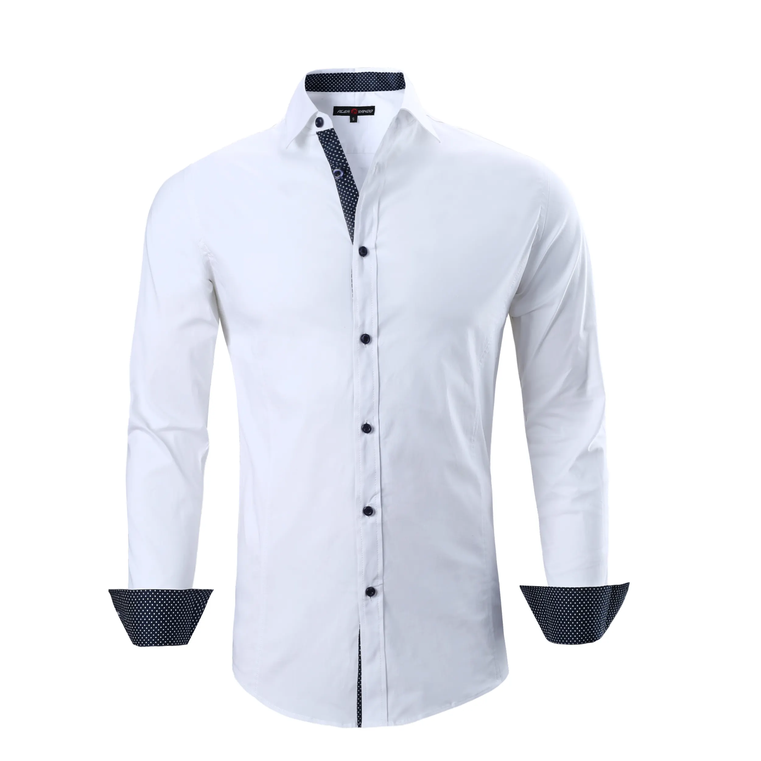 Chemises à manches longues pour hommes, qualité supérieure, OEM/ODM, couleur unie, col d'extension décontracté, en coton blanc et polyester, vente en gros