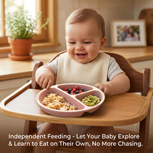 Plato de Silicona para Bebé con 3 Compartimentos, Plato de Succión de Grado Alimenticio, Libre de BPA, Apto para Bebés que Comen Solo, Apto para Lavavajillas, Juego de Vajilla - Product Image 1