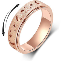 Bague anti-stress rotative en acier inoxydable dépoli motif étoile et lune, vente en gros, style assorti pour couple