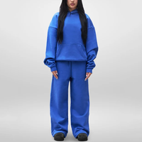 Ensemble de survêtement épais en molleton avec sweat à capuche et pantalon de jogging, poche kangourou, logo personnalisé imprimé en relief, coupe oversize pour femme, vente en gros