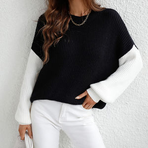 Venta al por mayor Niñas New <span class=keywords><strong>Jersey</strong></span> Primavera Otoño Match Color Cuello redondo Top de punto Suéter Batwing Suéter de manga larga - Product Image 4