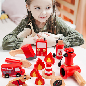 Ensemble de jouets en bois pour enfants, jeu de simulation de <span class=keywords><strong>pompier</strong></span>, jeu de rôle, jouet éducatif interactif parent-enfant pour les tout-petits - Product Image 2