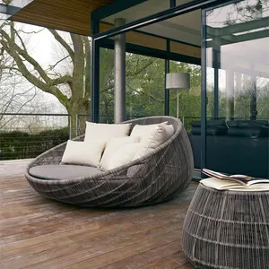 Tumbona personalizada para patio, sofá cama de jardín, sofá cama de ratán tejido para exteriores con dosel retráctil