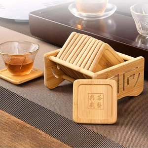 Juego de posavasos de cocina Posavasos de <span class=keywords><strong>café</strong></span> y té Juego de posavasos de bambú redondo cuadrado con portavasos - Product Image 5