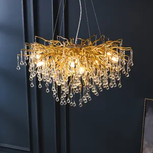 Golden Luxury Hotel Chandelier Novo Design Árvore Chandelier Pingente Lâmpada Água Gota Vidro LED 90 Modern Glass Ware OGS / OEM 5 Pcs