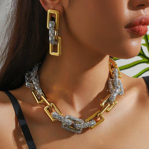 Conjunto <span class=keywords><strong>de</strong></span> bisutería para <span class=keywords><strong>mujer</strong></span>, declaración gruesa <span class=keywords><strong>de</strong></span> Hip Hop, aleación chapada en oro <span class=keywords><strong>de</strong></span> 18 quilates, pendientes <span class=keywords><strong>de</strong></span> eslabones cubanos, Gargantilla, conjuntos <span class=keywords><strong>de</strong></span> collar - Product Image 1