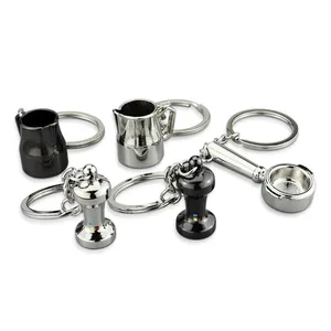 Fashion Creative 3D Coffee Tamper Metal Keychain Coffee Cup Pot Spoon Key Chain