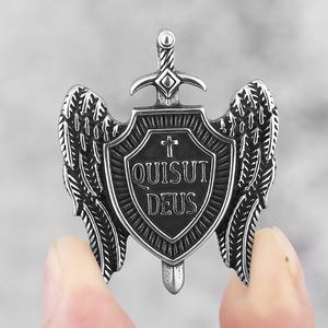 MECYLIFE Collier pendentif "Quis Ut <span class=keywords><strong>Deus</strong></span>" bouclier épée Saint Michel en acier inoxydable Collier pendentif aile d'ange Collier archange - Product Image 5
