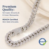 Collier Hip Hop 17mm Iced Out Cuban Link en Laiton avec Zircon Cubique 5A et Moissanite pour Grossistes de Marques, Longueur Personnalisée, Vente Directe Usine