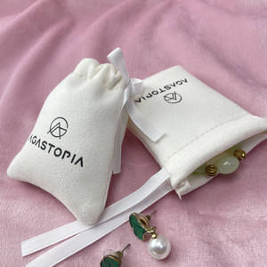 Custom logo Printed White Soft Drawstring Velvet Bag Pouch Necklace Jewelry Bag Tarot Pouch Drawstring Small Velvet Gift Bag - Product Image 4