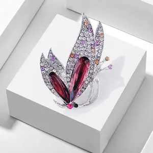 Jolie broche coréenne en cristal violet et diamant, design haut de gamme
