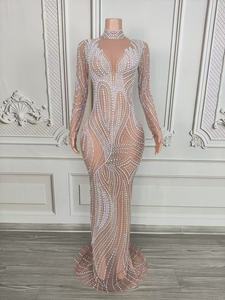 Сексуальное вечернее платье-русалка в пол с V-образным вырезом, украшенное стразами и жемчугом, для женщин: на выпускной, свадьбу, вечеринку, день рождения - Product Image 4