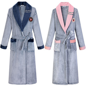 High Quality Soft Warm Winter Couple Night Gown Fluffy Ladies Men Flannel Bathrobe Dressing Gown Hotel