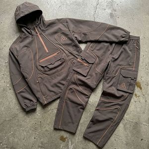 Men's Vintage Garment Dyed Tracksuit 2 Piece Streetwear Set Washed Zip up <strong>Joggers</strong> With Custom Print <strong>Hoodie</strong> <strong>and</strong> Pants Set Men - Product Image 3