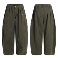 Pantalon cargo large YOFA en toile vert militaire unisexe, design rétro personnalisé de haute qualité, délavé, coupe ample amincissante, teint uni