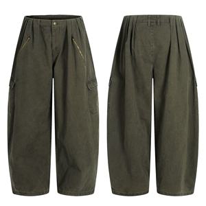 11KN <span class=keywords><strong>militaire</strong></span> vert toile large-jambe Cargo <span class=keywords><strong>pantalon</strong></span> unisexe de haute qualité personnalisé rétro lavé Design rue minceur <span class=keywords><strong>Baggy</strong></span> plaine teint - Product Image 5