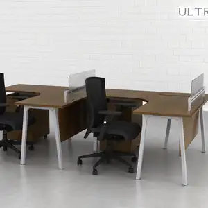 L-образный стол офисный деревянный глянцевый стол