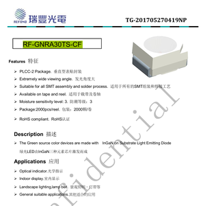 Puce LED automobile Refond RF-GNRA30TS-CF 3528 PLCC2 SMD verte 517,5-530 nm 900-2300 mcd 120 degrés - Product Image 2
