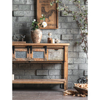 Table console rustique en bois massif et métal avec étagère pour salon, chambre, appartement - Design antique contemporain