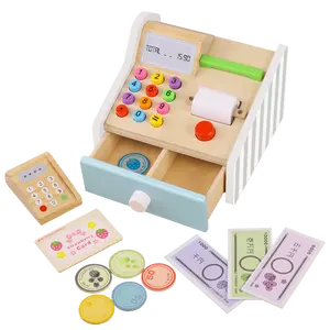 kassen supermarkt jungen Suppliers-Baby Simulation Günstige Kinder spielen meinen lustigen Supermarkt Holzgeld Registrier kasse Maschine Spielzeug Set Mini für Kinder