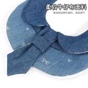 Bavoir pour animaux de compagnie style denim avec nœud papillon à pois et carreaux, ne se décolore pas, pour petits chiens et chats - Product Image 3