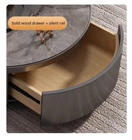 Meuble TV JYN, Table Basse Circulaire en Dalle de Roche, Ensemble de Salon Minimaliste Italien Haut de Gamme, Table d'Appoint et Table à Café