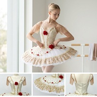 Tutu de ballet professionnel Esmeralda Pancake T1916, brodé or, pour filles, pour compétition et spectacle, personnalisable