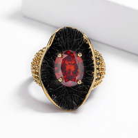 Bijoux vintage KYRA01746, bijoux de style court, bague ovale en zircone rouge de luxe pour femmes