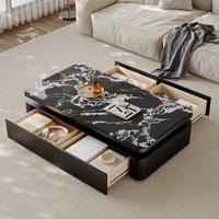 Table basse rectangulaire moderne de luxe léger en marbre avec grand rangement et tiroirs, écologique et facile à nettoyer pour salon