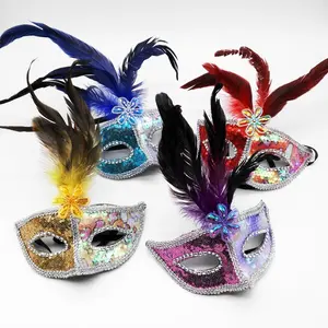 half face Princess Beauty Halloween Party Children's show dress up masquerade ball feather hat mask