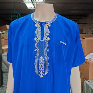 प्रीमियम कोशीबो के पुरुष थोबे सऊदी दुबाई अराबेइक रोज़ कफ्तान मस्जिद पार्टी की छोटी आस्तीन लुभावनी कढ़ाई थोब - Product Image 2