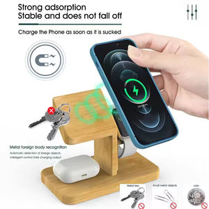 Meilleur prix, station de charge sans fil en bambou 3 en 1, chargeur sans fil 15W, logo personnalisable, charge rapide sans fil 15W - Product Image 3
