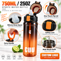 Bouteille d'eau sport personnalisée OEM 750 ml avec paille, couvercle à clapet à ouverture rapide et verrou de sécurité pour la salle de sport, les activités de plein air et les voyages
