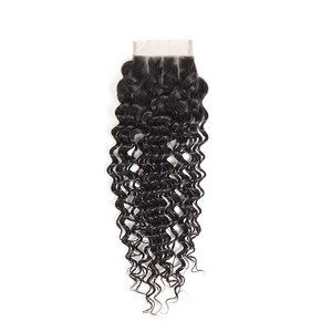 Natural Brazil Cuticle Aligned Trung/Miễn Phí/Ba Phần Ren <span class=keywords><strong>Closure</strong></span> Vetnamese Tóc Trinh Nữ 4*4 Ren Sâu Sóng Đóng Cửa - Product Image 3